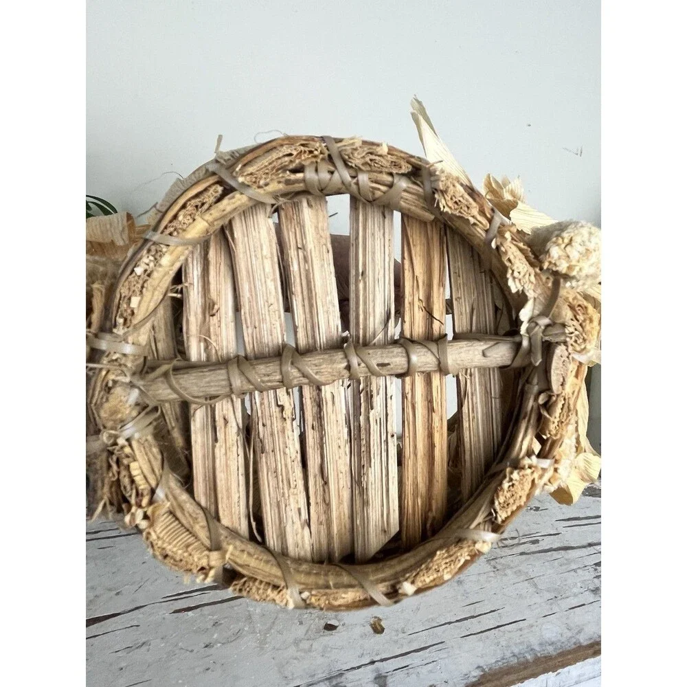 Vintage Rare Rustic Harvest Corn Husk Wicker Basket Primitive Country Decor